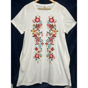 Umgee Women L Floral Embroidered Mini Dress Pockets White Cottage Core Spring